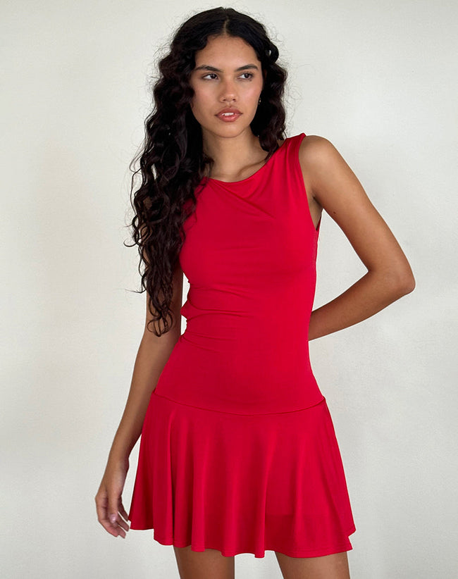 Image of Abreille Open Back Mini Dress in Slinky Red