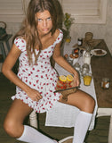 Image of Aca Bardot Mini Dress in White Rose Polka