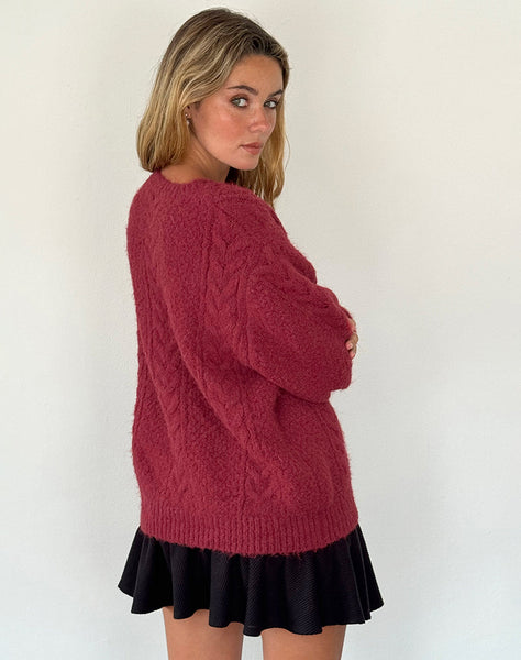 Image of Aceso Cardigan in Brush Knit Burgundy