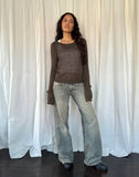 Image of Addison Long Sleeve Sheer Knit Top in Dark Chocolate