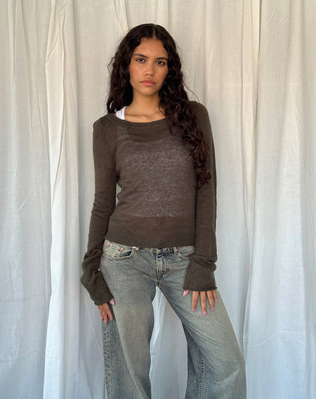 Rajiya Open Weave Jumper in Olive