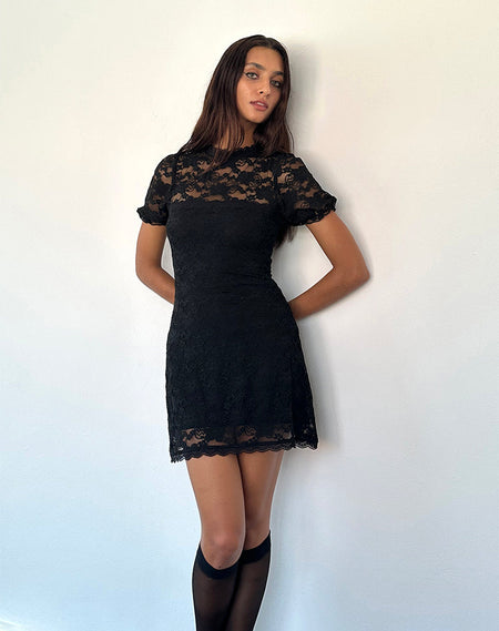 Cryolan Bandeau Mini Dress in Black Heart Lace