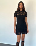 Image of Adele Mini Tea Dress in Black Jasmine Lace