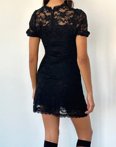 Image of Adele Mini Tea Dress in Black Jasmine Lace