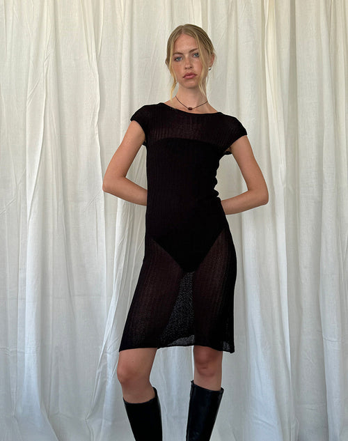 Image of Adeline Midi Dress in Wide Rib Knit Black