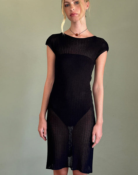 Image of Adeline Midi Dress in Wide Rib Knit Black