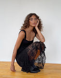 Image of Adeliza Asymmetric Midi Dress in Floral Lace Jet Black