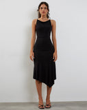 Image of Adina Asymmetric Hem Midi Dress in Slinky Black