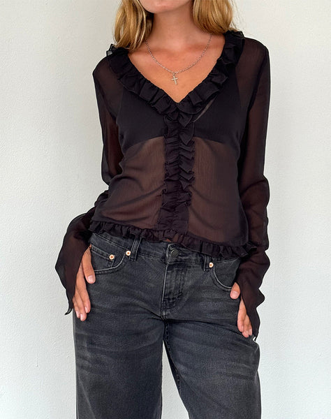 Image of Adriana Ruffle Top in Chiffon Black