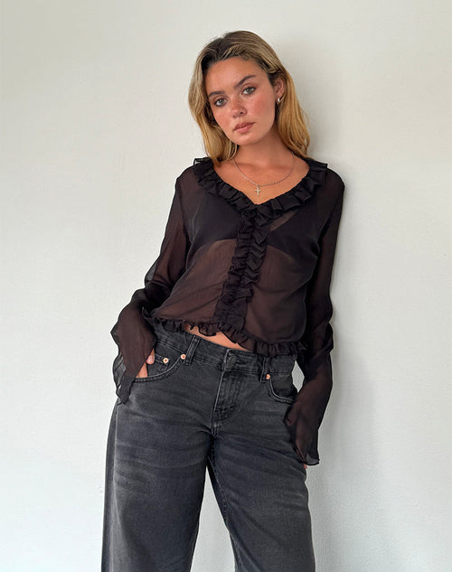 Image of Adriana Ruffle Top in Chiffon Black