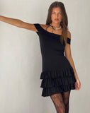 image of Aella Bardot Ruffle Dress in Black