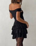 image of Aella Bardot Ruffle Dress in Black