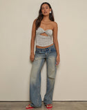 Image of Aghony Bandeau Top in Stripe Textured Mesh Beige