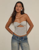 Image of Aghony Bandeau Top in Stripe Textured Mesh Beige