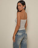Image of Aghony Bandeau Top in Stripe Textured Mesh Beige
