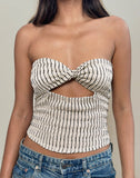 Image of Aghony Bandeau Top in Stripe Textured Mesh Beige