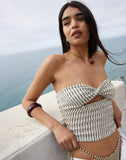 Image of Aghony Bandeau Top in Stripe Textured Mesh Beige