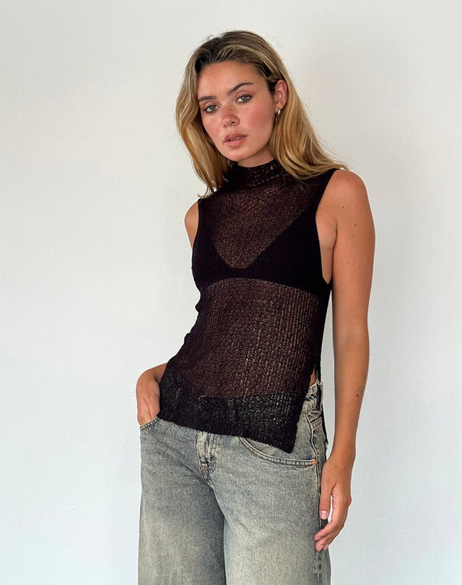 Image of Agnes Sleeveless Sheer Knit Tank in Black