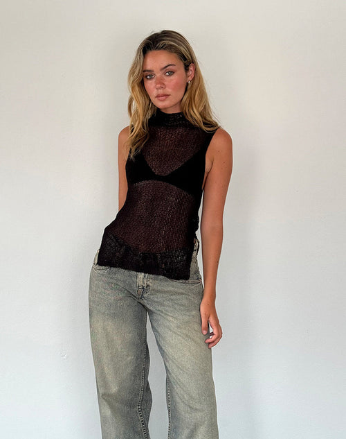 Image of Agnes Sleeveless Sheer Knit Tank in Black