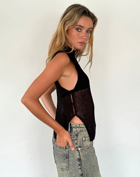 Image of Agnes Sleeveless Sheer Knit Tank in Black