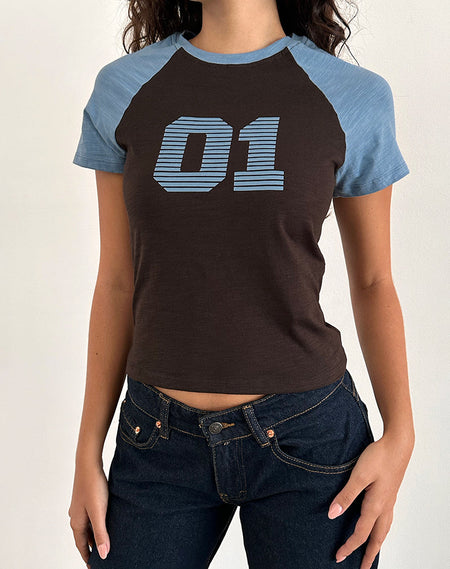 Atenga Tee in Chocolate Brown with Light Blue Binding