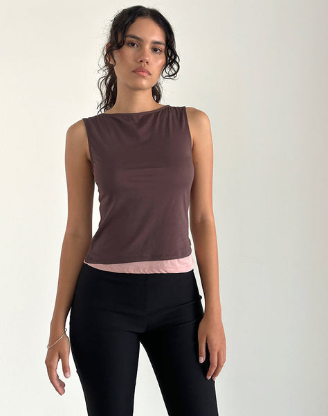 Image of Aida Top in Tissue Deep Mahogany with Pink Lady