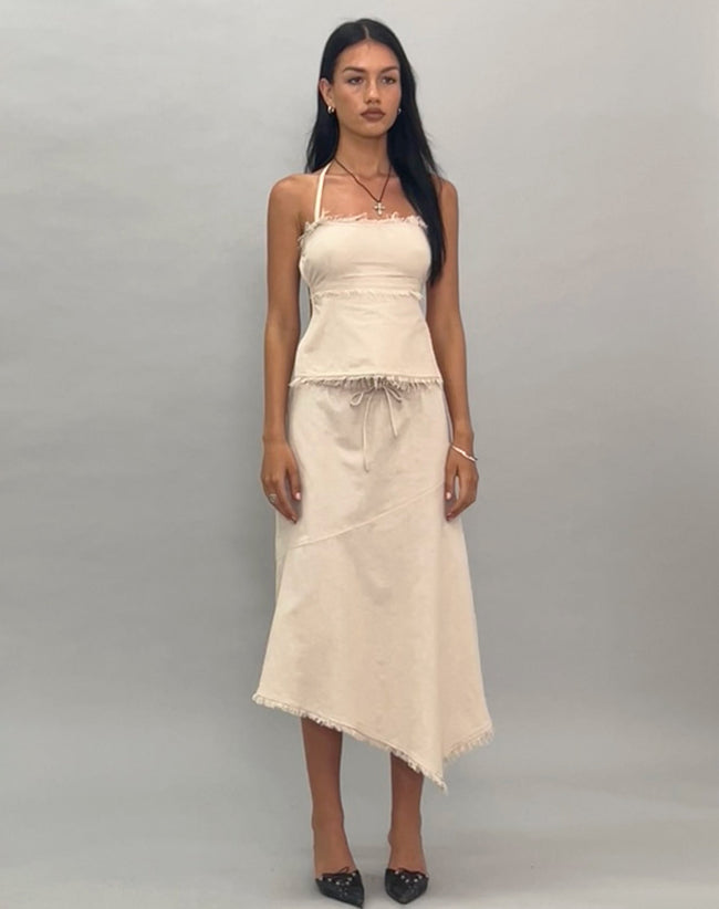 Image of Yvaine Asymmetric Midi Skirt in Ecru