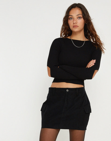 image of Ajeng Low Rise Midi Skirt in Black