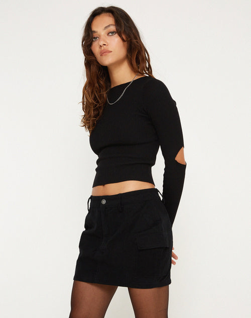 image of Ajeng Low Rise Midi Skirt in Black