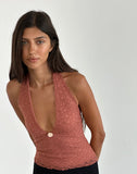 Image of Aksa Halterneck Top in Lace Withered Rose