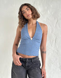 Image of Aksa Halterneck Top in Moonlight Blue Lace with Rose