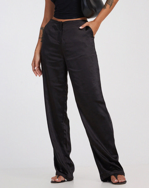 image of Akuna Wide Leg Trousers in Satin Black