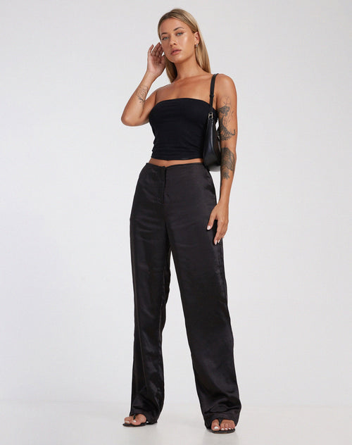 image of Akuna Wide Leg Trousers in Satin Black