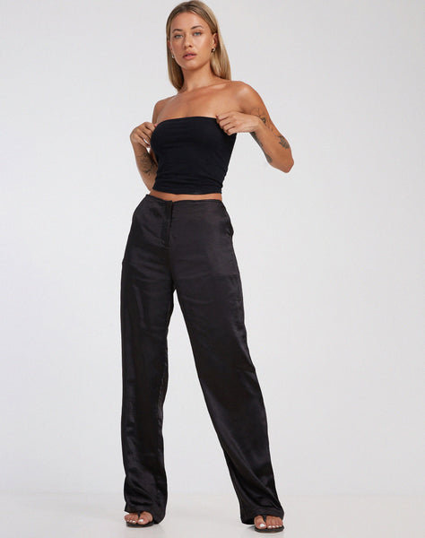 image of Akuna Wide Leg Trousers in Satin Black