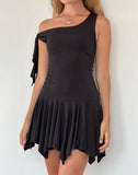 Image of Alba Midi Asymmetric Ruffle Dress in Black