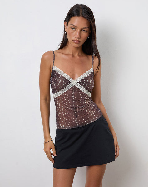 Image of Alcesta Cami Top in Mesh Deer Print Brown