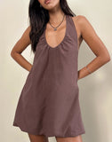 Image of Alcinder Linen Mini Dress in Deep Taupe