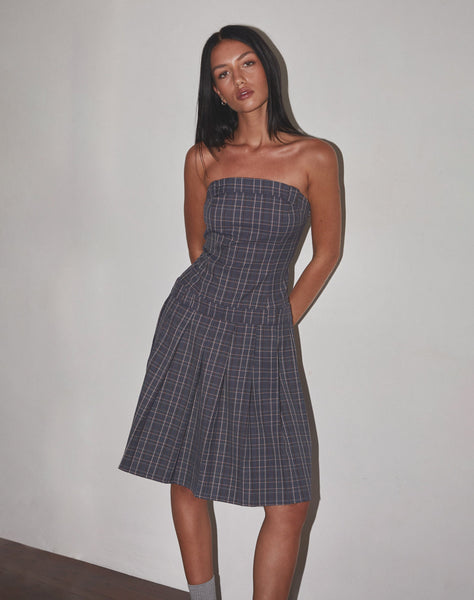 Image of Aldari Bandeau Midi Dress Tailoring Navy Check