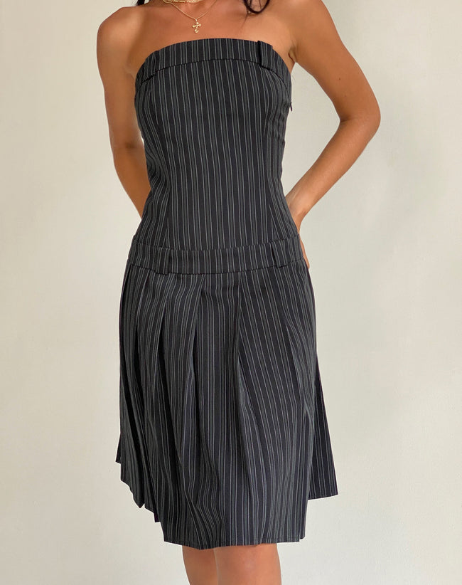 Image of Aldari Bandeau Midi Dress in Tailoring Black Pinstripe