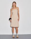 Image of Aldari Bandeau Midi Dress in Tailoring Tan Pinstripe