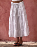 Image of Izumi Tiered Midi Skirt in Poplin White