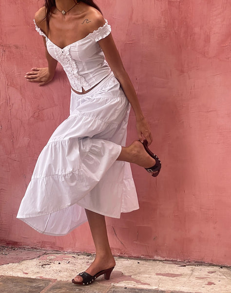 Image of Izumi Tiered Midi Skirt in Poplin White