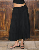 image of Izumi Tiered Midi Skirt in Poplin Black