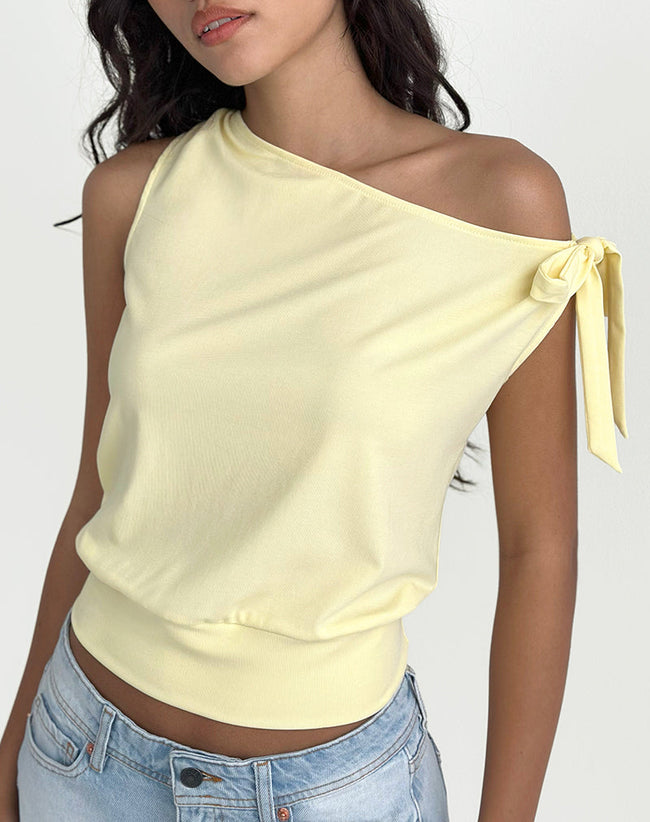 Image of Aleyah Tie Shoulder Tee in Lemon
