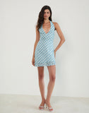 Image of Alira Halterneck Dress in Blurred Check Blue