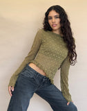 Image of Allegra Long Sleeve Top in Textured Moss Green Lace