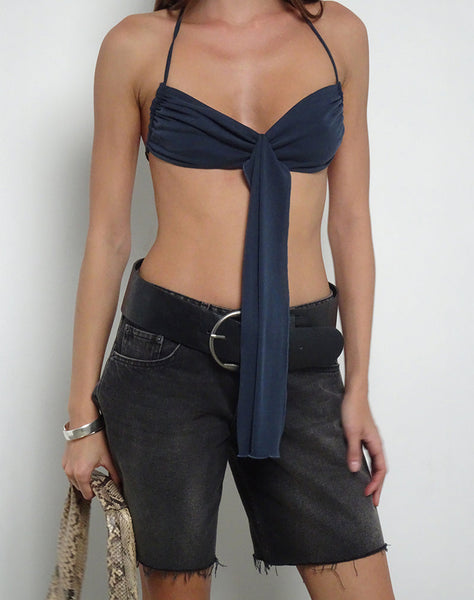Image of Alohi Tie Bralette in Cupro Ocean Storm