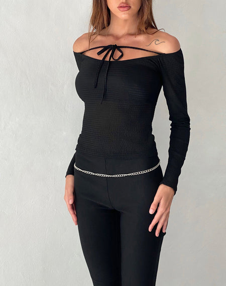 Bovita Long Sleeve Top in Black with Off White Trim