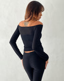 Image of Alondra Long Sleeve Tie Front Top in Textured Black