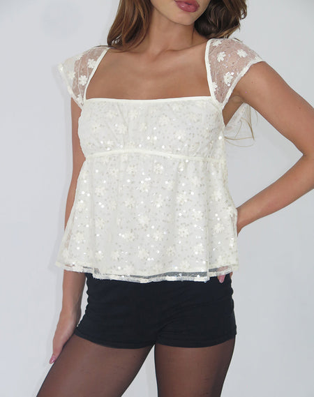 Celia Mini Slip Dress in Sequin Lace Ivory